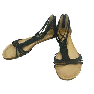 ADAM TUCKER Women Me Too Cali Leather Flat Sandals Sz 8 Black Summer Beach s-9